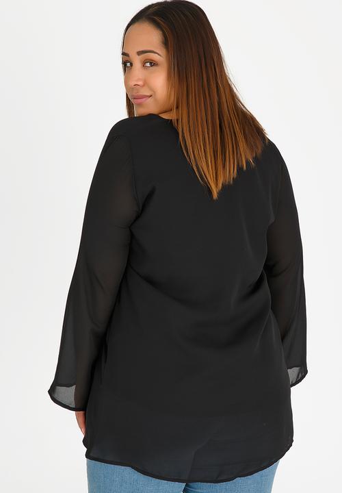 edit Plus - Inverted Pleat Tunic with V Neck Black