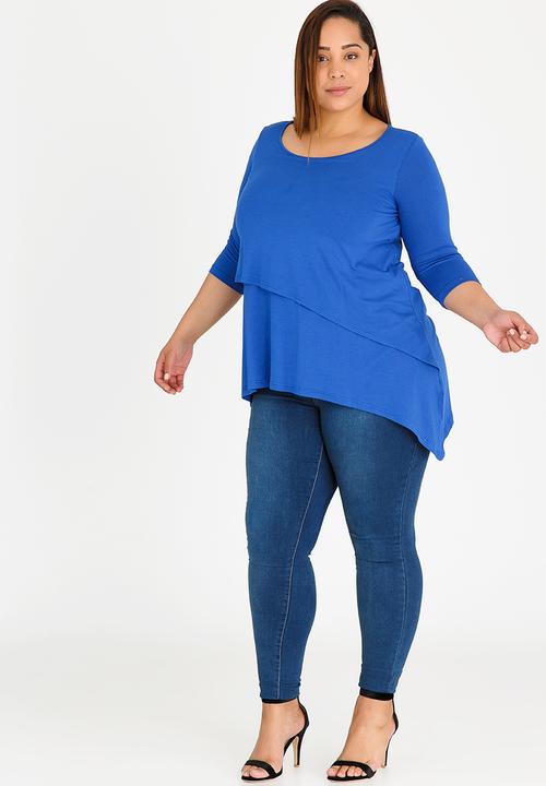 edit Plus - Layered 3/4 Sleeve Top Blue