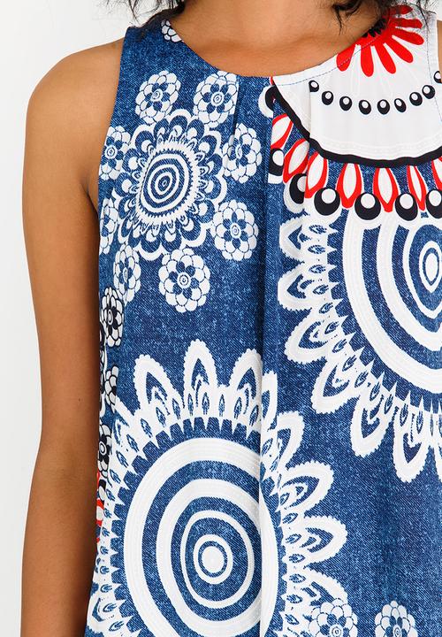 Revenge - Patterned Shift Top Blue and White
