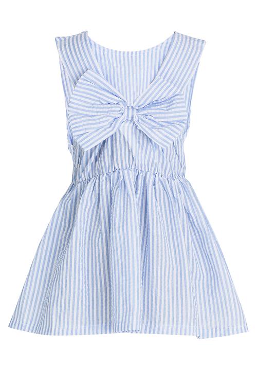 Pop Candy - Stripe Dress With Bow Detail Pale Blue