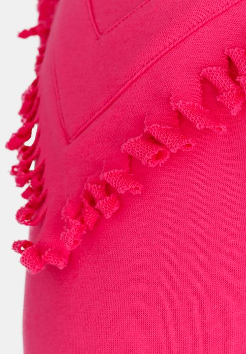 Pop Candy - Sweat Top With Fringing Detail Dark Pink