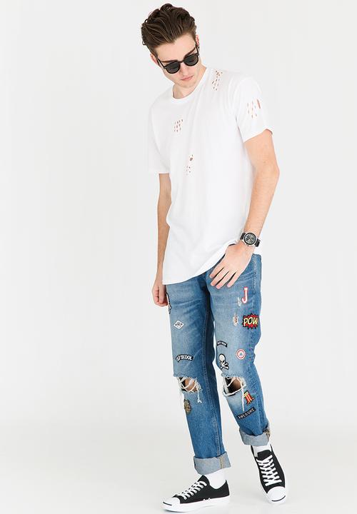 Brave Soul - Benji Hole Detail Longer Length Tee White