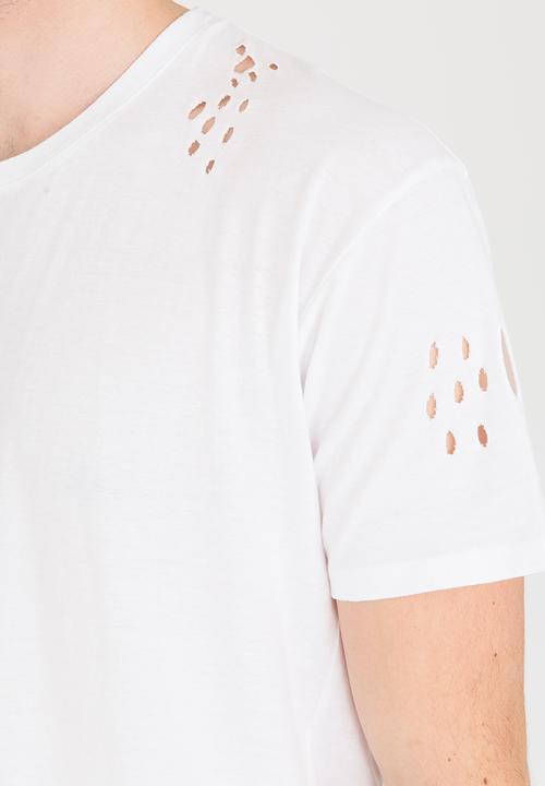 Brave Soul - Benji Hole Detail Longer Length Tee White