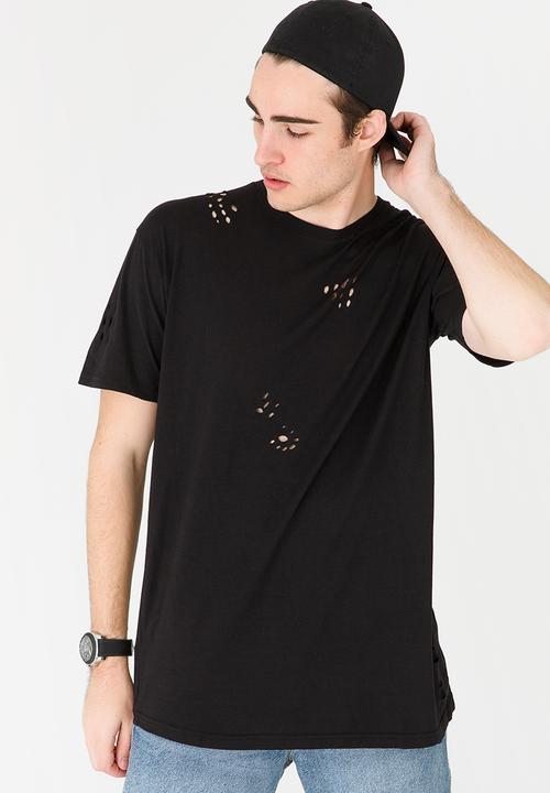 Brave Soul - Benji Hole Detail Longer Length Tee Black