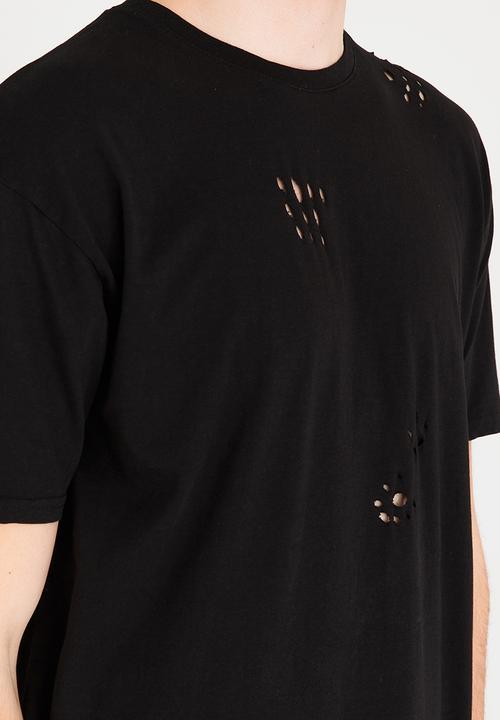 Brave Soul - Benji Hole Detail Longer Length Tee Black