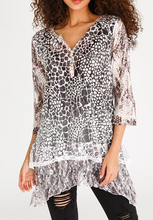 Revenge - Patterned Tunic Top Grey
