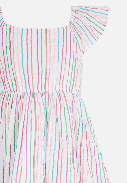 MINOTI - Palm Crinkle Stripe Dress with Full Sleeves Multi-colour