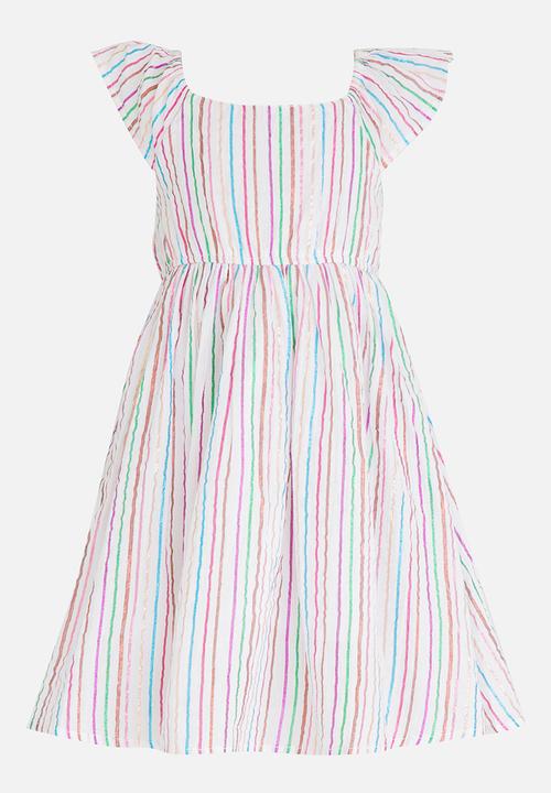 MINOTI - Palm Crinkle Stripe Dress with Full Sleeves Multi-colour