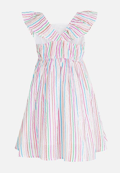 MINOTI - Palm Crinkle Stripe Dress with Full Sleeves Multi-colour