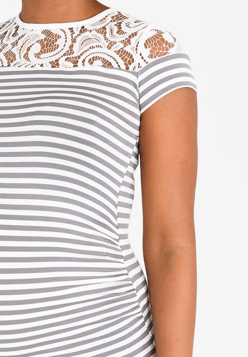 edit Maternity - Lace Inset Stripe T-shirt Grey Melange