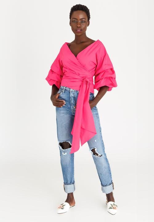 STYLE REPUBLIC - Ruched Sleeve Blouse Magenta