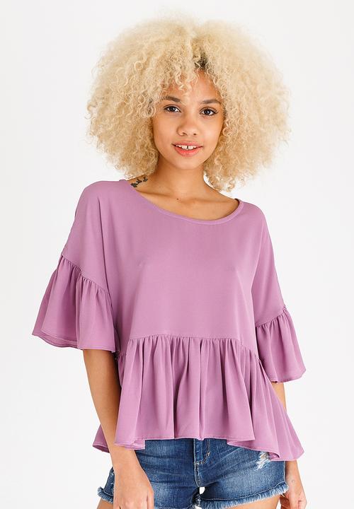 c(inch) - Volume Peplum Blouse Pale Purple