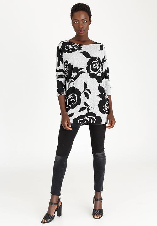 Revenge - Rose Patterned Top Black and Grey