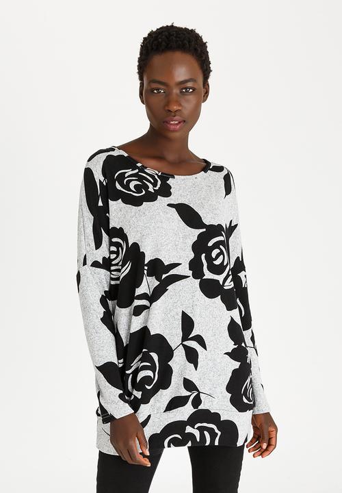 Revenge - Rose Patterned Top Black and Grey
