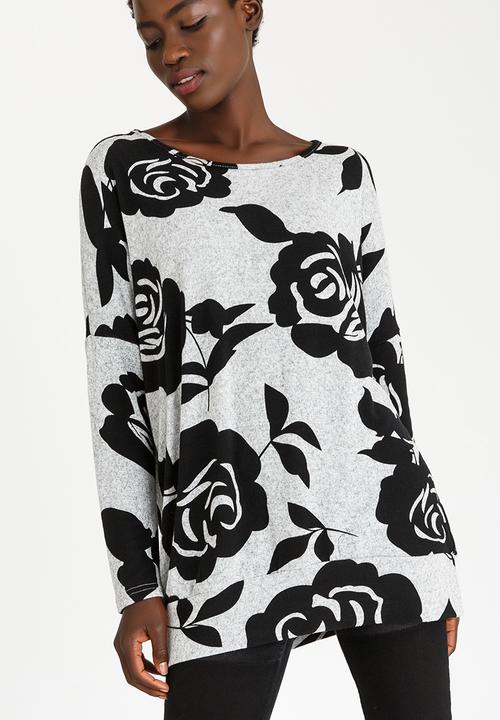 Revenge - Rose Patterned Top Black and Grey