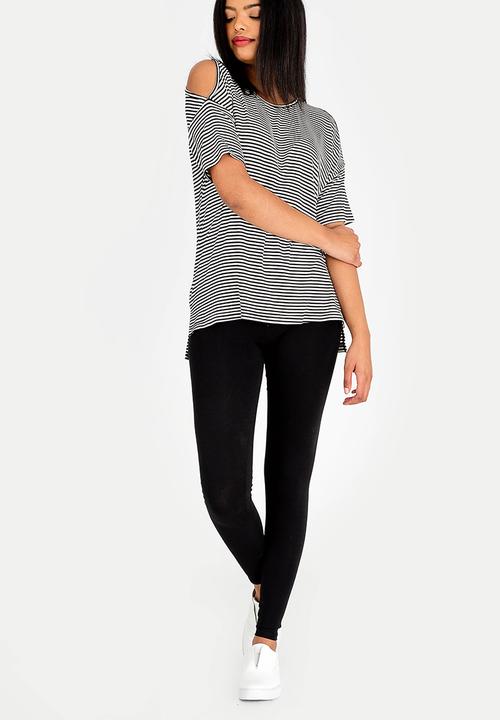 edit - Cold shoulder stripe tee - black & white 
