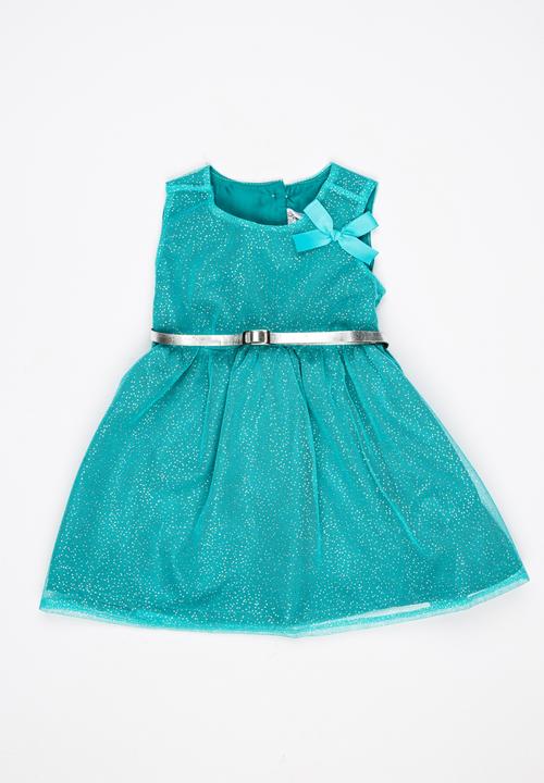 Twin Clothing - Glitter Dress with Belt Aqua