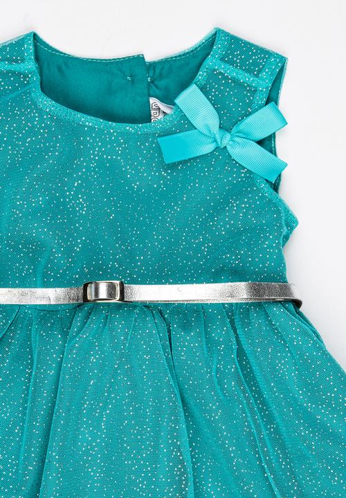 Twin Clothing - Glitter Dress with Belt Aqua