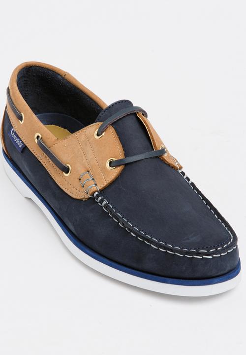 Quayside - Classic 2 Tone Leather Boat Shoes Navy