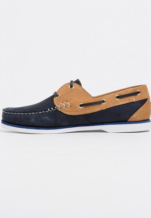 Quayside - Classic 2 Tone Leather Boat Shoes Navy