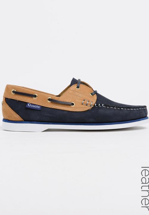 Quayside - Classic 2 Tone Leather Boat Shoes Navy