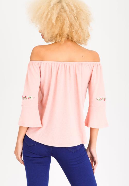 SISSY BOY - Say Cheese Gypsy Top with  Floral Detail Pale Pink