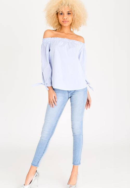 SISSY BOY - Ready Set Go Striped Bardot Top Blue and White
