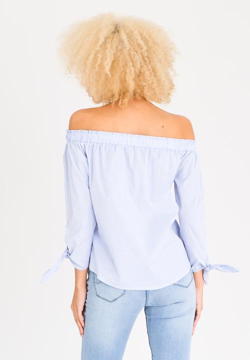 SISSY BOY - Ready Set Go Striped Bardot Top Blue and White