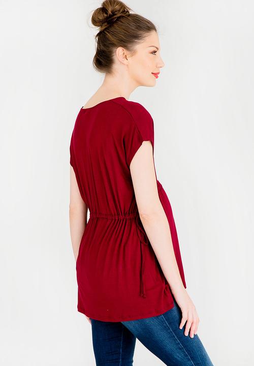 edit Maternity - Side Tie Drawcord Top Dark Red