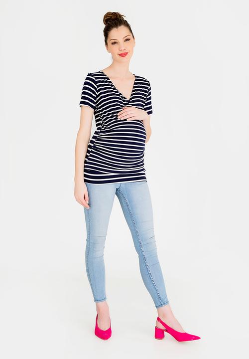 Cherry Melon - Basic Wrap Front Tee Navy & White