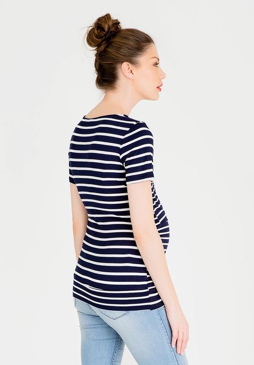 Cherry Melon - Basic Wrap Front Tee Navy & White