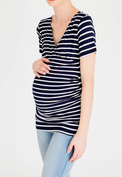 Cherry Melon - Basic Wrap Front Tee Navy & White