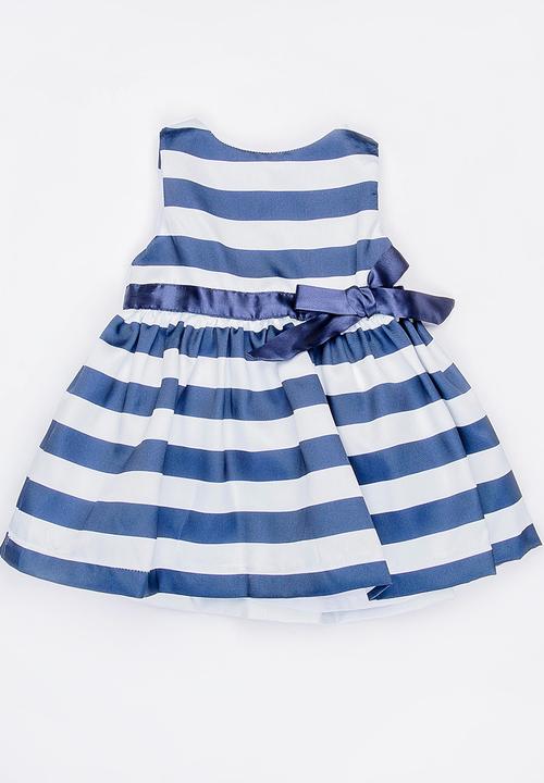 MINOTI - Paris Stripe Dress and Large Belted Bow Navy & White