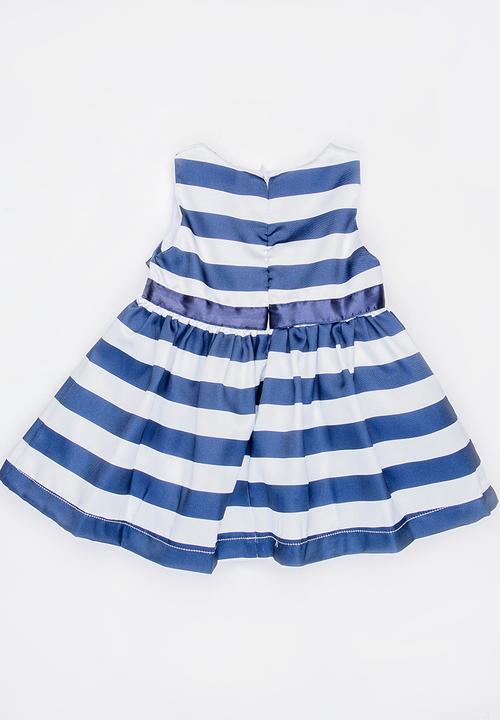 MINOTI - Paris Stripe Dress and Large Belted Bow Navy & White