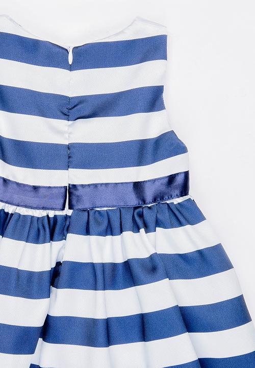 MINOTI - Paris Stripe Dress and Large Belted Bow Navy & White
