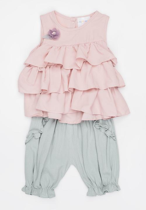 Pop Candy - Blouse and short set - pink & grey 