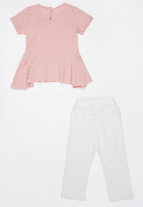 Pop Candy - Blouse with 3/4 pant set - pink & white 
