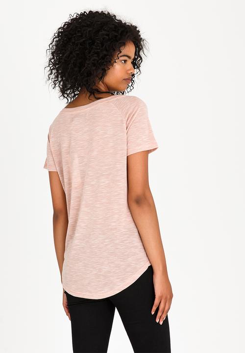 JEEP - Butterfly Printed Striped Tee Peach