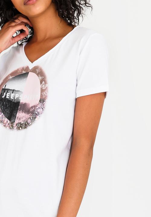 JEEP - Photo Printed V-neck Tee White