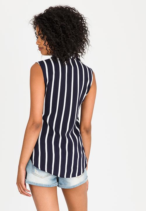 JEEP - Sleeveless Striped Blouse Navy & White