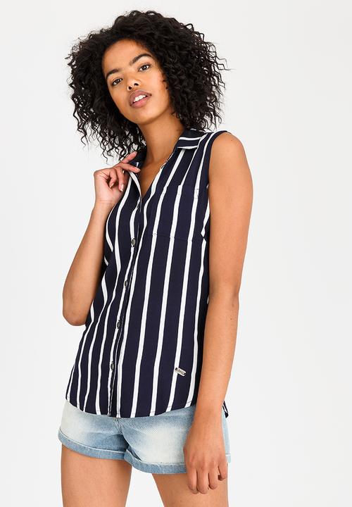 JEEP - Sleeveless Striped Blouse Navy & White