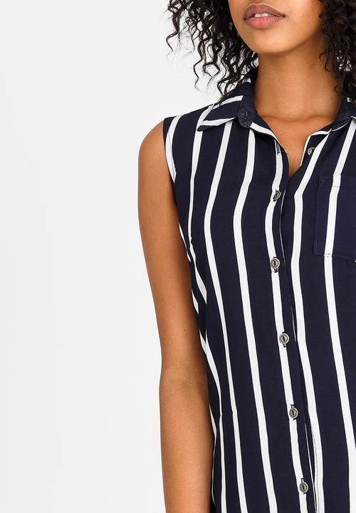 JEEP - Sleeveless Striped Blouse Navy & White