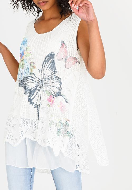 Revenge - Butterfly Print Tank White