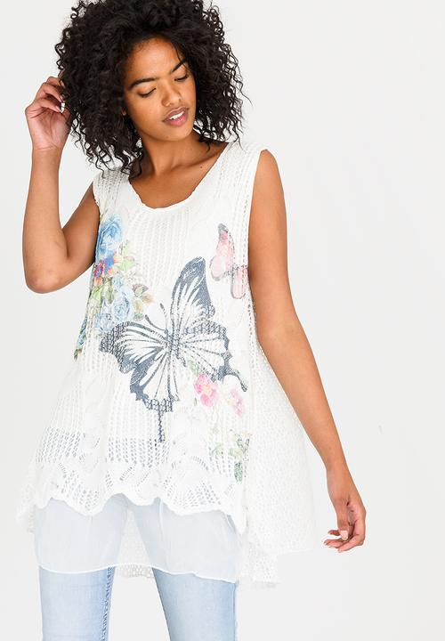Revenge - Butterfly Print Tank White