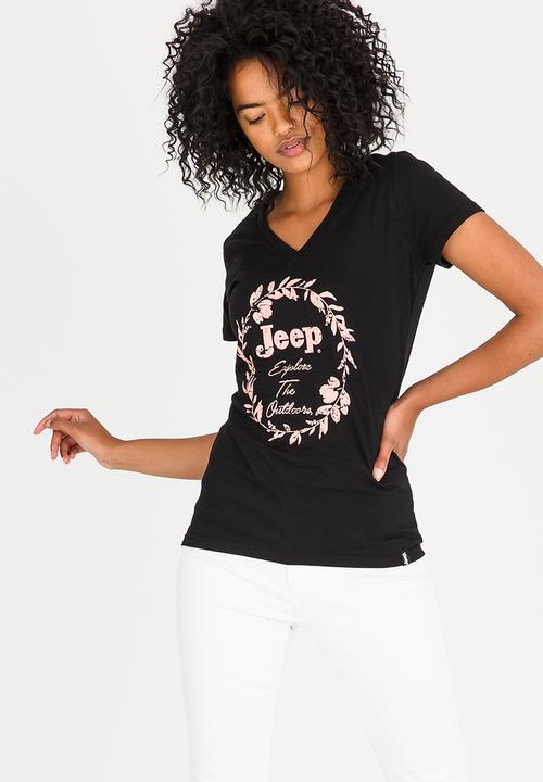 JEEP - Explore Printed V-neck Tee Black
