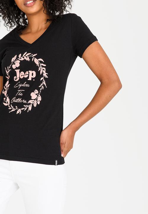 JEEP - Explore Printed V-neck Tee Black