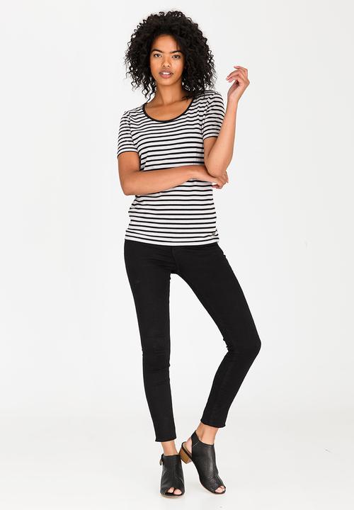 JEEP - Striped Scoop Neck Tee Black and Grey