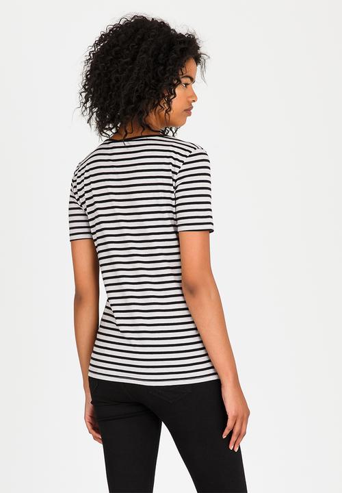 JEEP - Striped Scoop Neck Tee Black and Grey