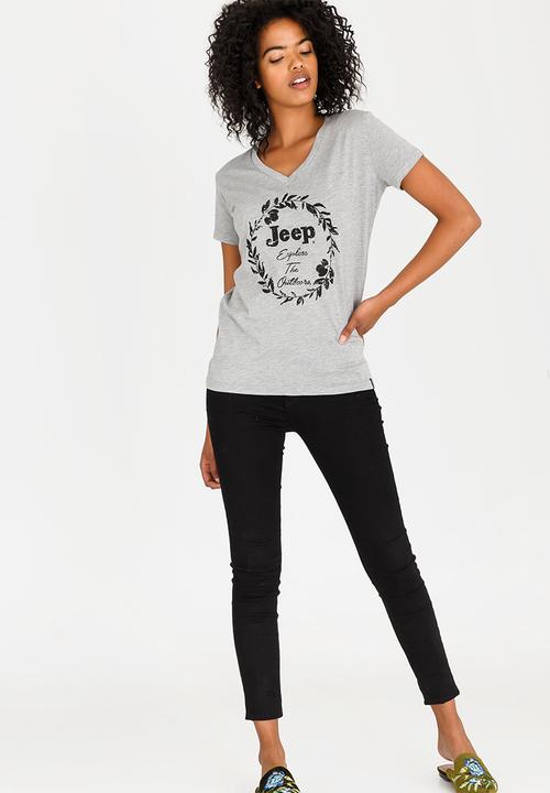 JEEP - Explore Printed V-neck Tee Grey Melange