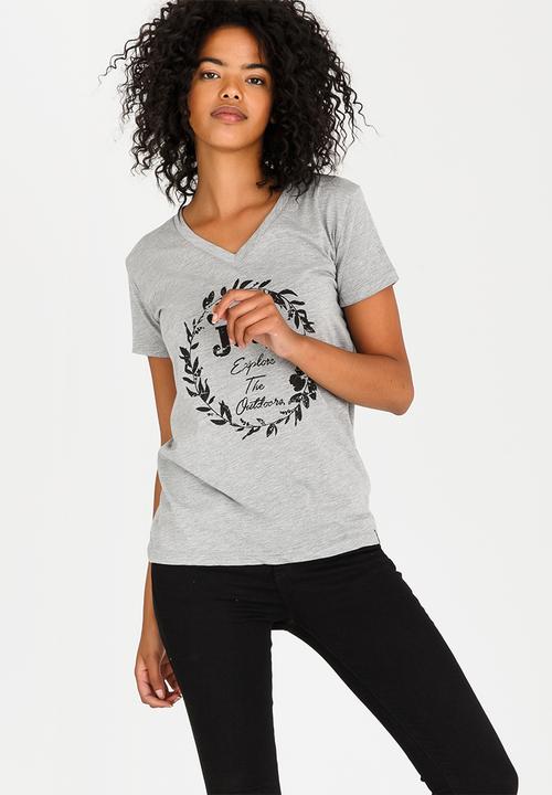 JEEP - Explore Printed V-neck Tee Grey Melange